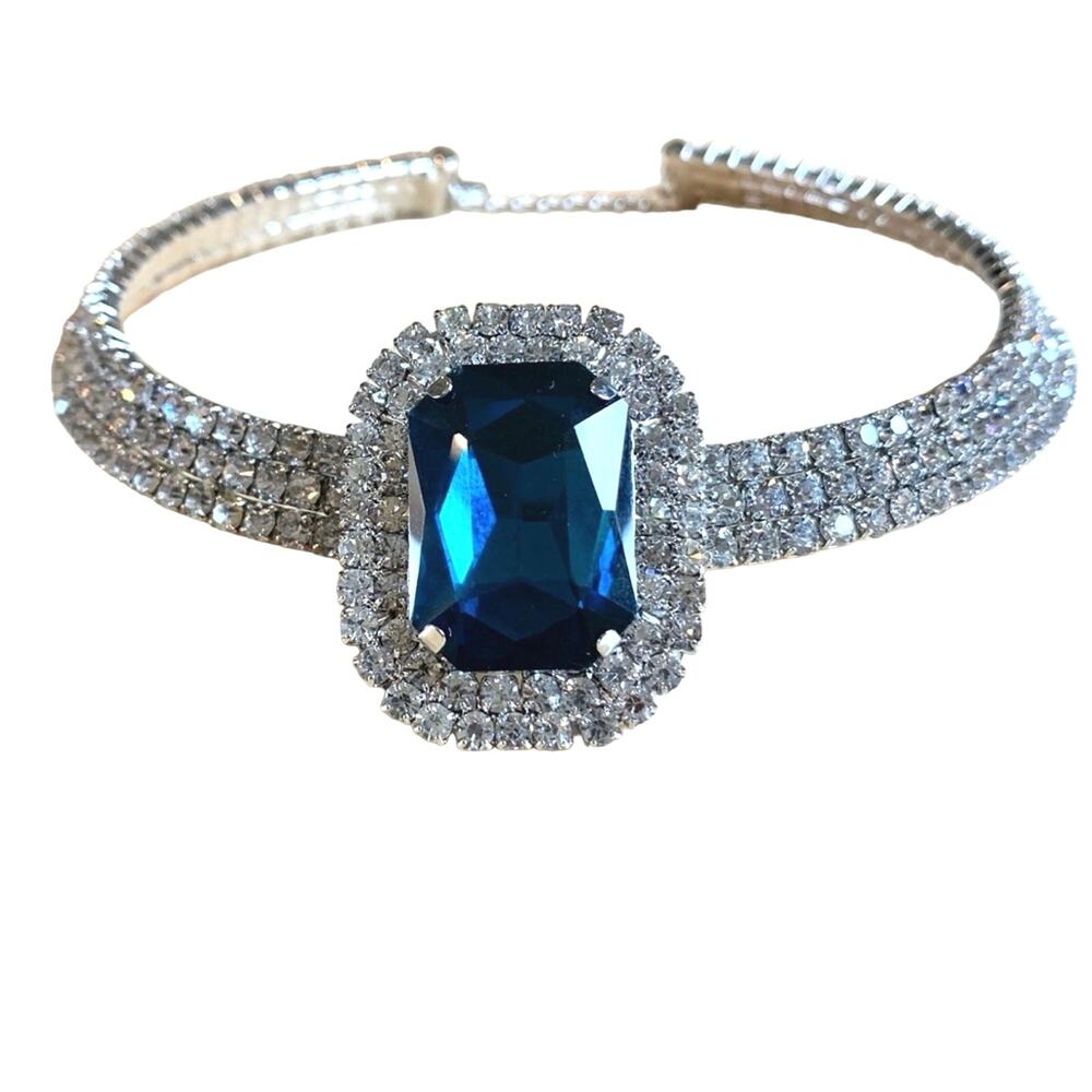 New Sapphire blue crystal crystal collar necklace earrings bangle‎ bracelet set